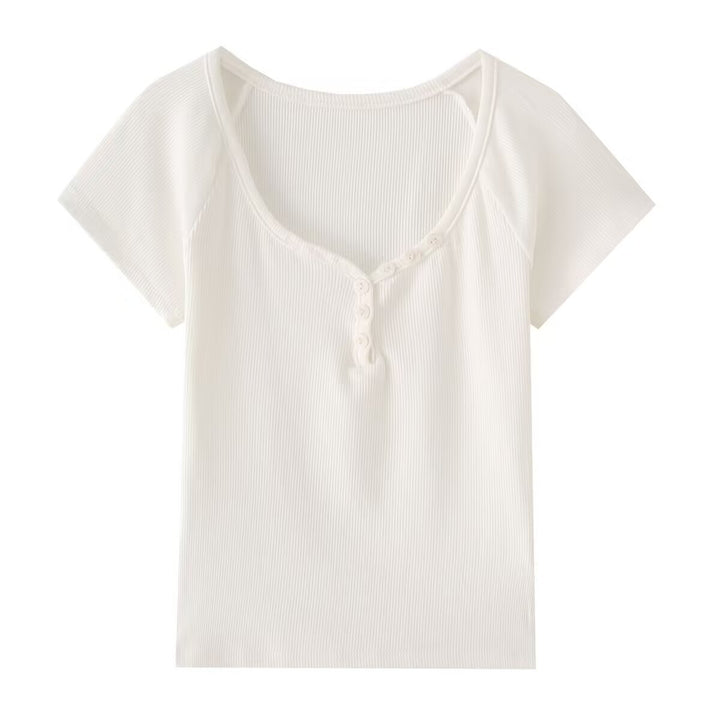 Dame afslappet kortærmet Henley-T-shirt med raffinerede knapdetaljeringer Stilla