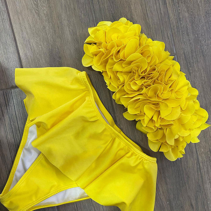 Dame bikini-sæt med voluminøst flæse-design og glad blomster mønster Stilla