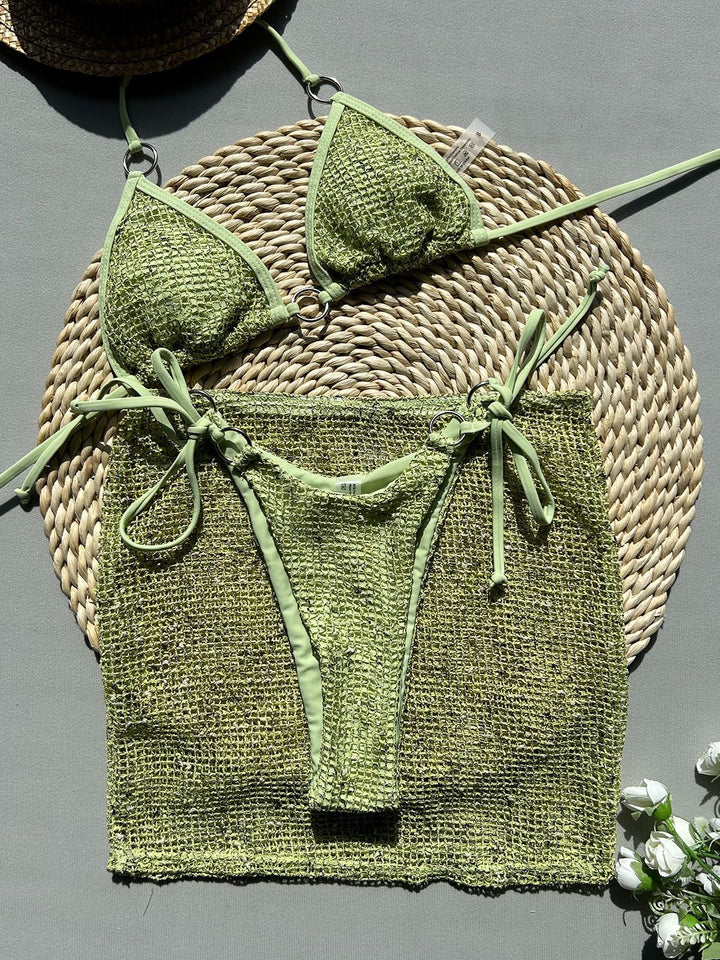 Dame Triangel-Bikini med dekorativt Skørt og Ringe Stilla