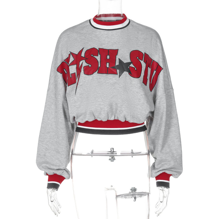 Dame Trendy Cropped Sweatshirt med iøjnefaldende print og ribbede afslutninger Stilla