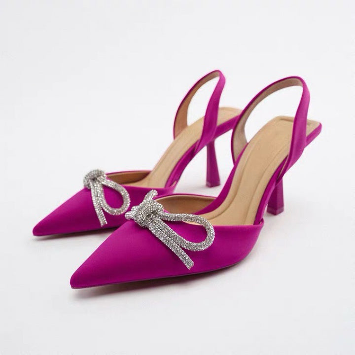 Damernes Slingback Pumps med glitrende sløjfe-design og elegant blokhæl Stilla