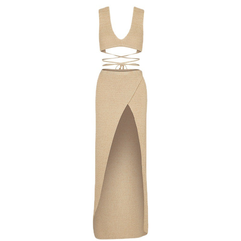 Dame Wrap-kjole med raffineret slids og matchende top Stilla