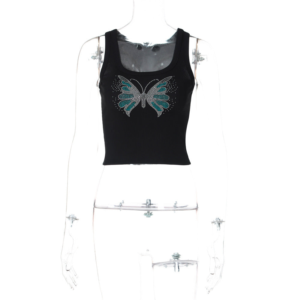 Dame Crop-Top med funklende jordbær-design og ærmeløs snit Stilla