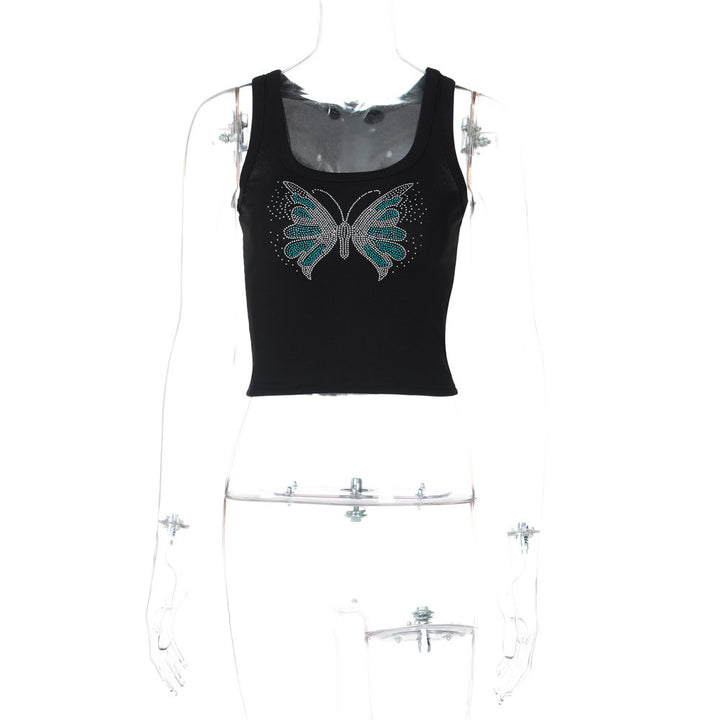 Dame Crop-Top med funklende jordbær-design og ærmeløs snit Stilla
