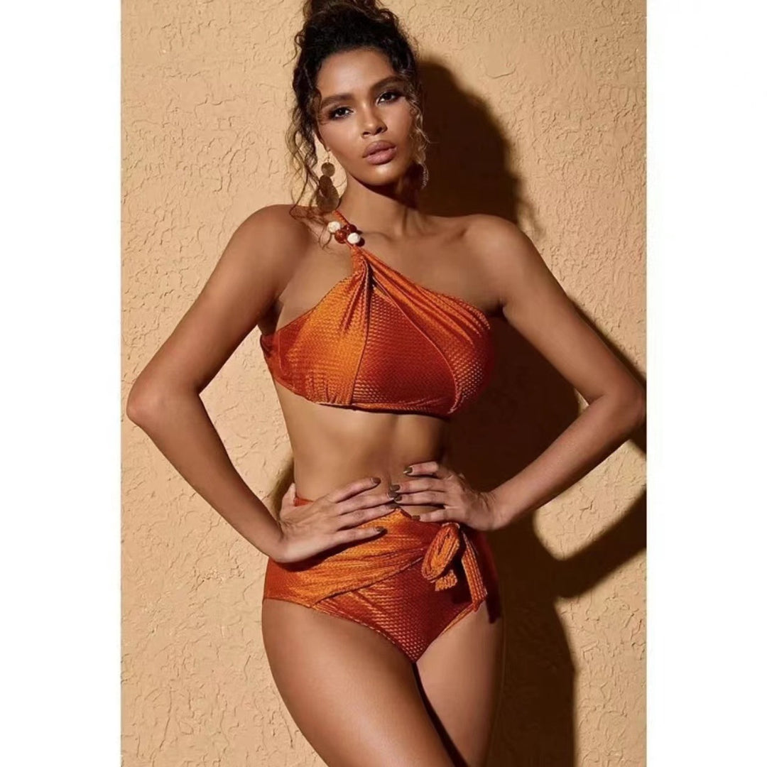 Dame Bikini-sæt med asymmetrisk top og elegant indpakningsnederdel Skovae