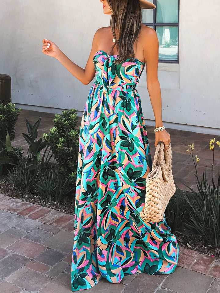 Stilla | Elegant Ærmeløs Off Shoulder Trykt Maxi Kjole