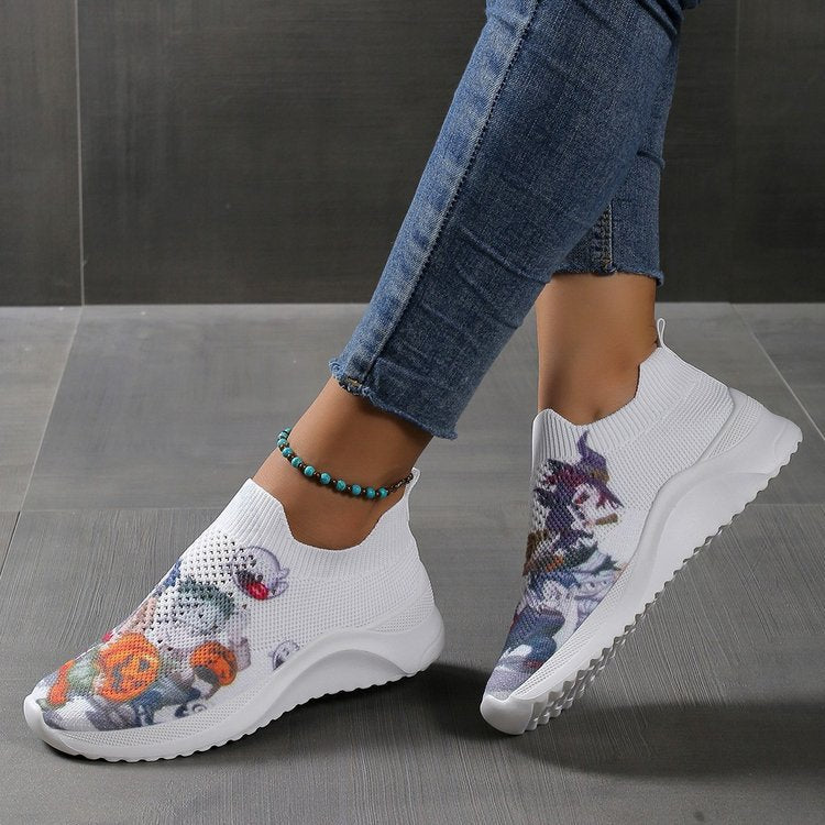 Dame Trendy Slip-On Sneakers med blomsterdesign og elastisk komfort Stilla