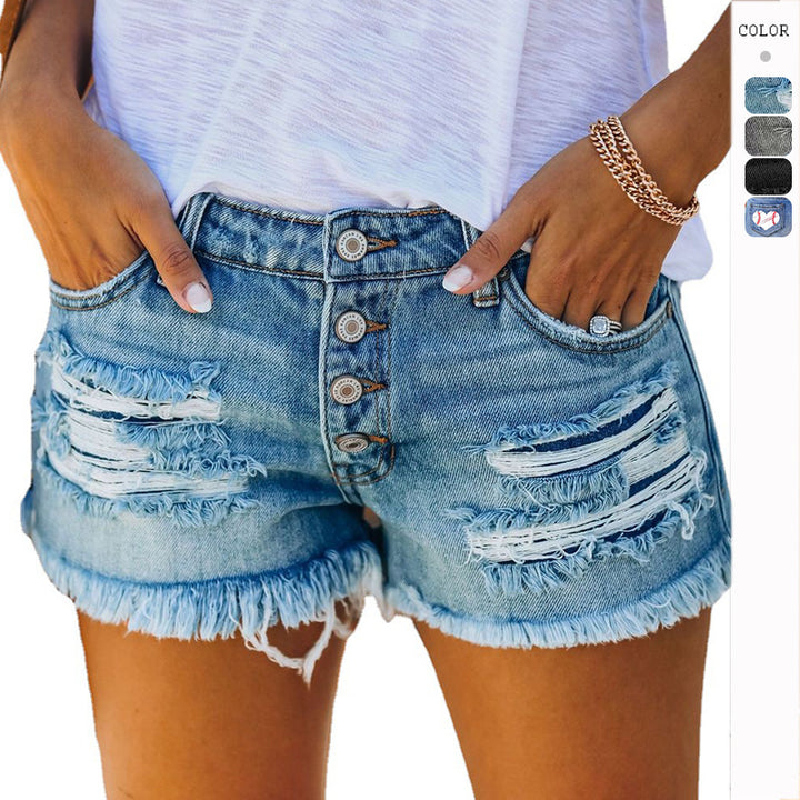 Kvindernes denimshorts med frayed kant og afslappet ødelagt look Stilla