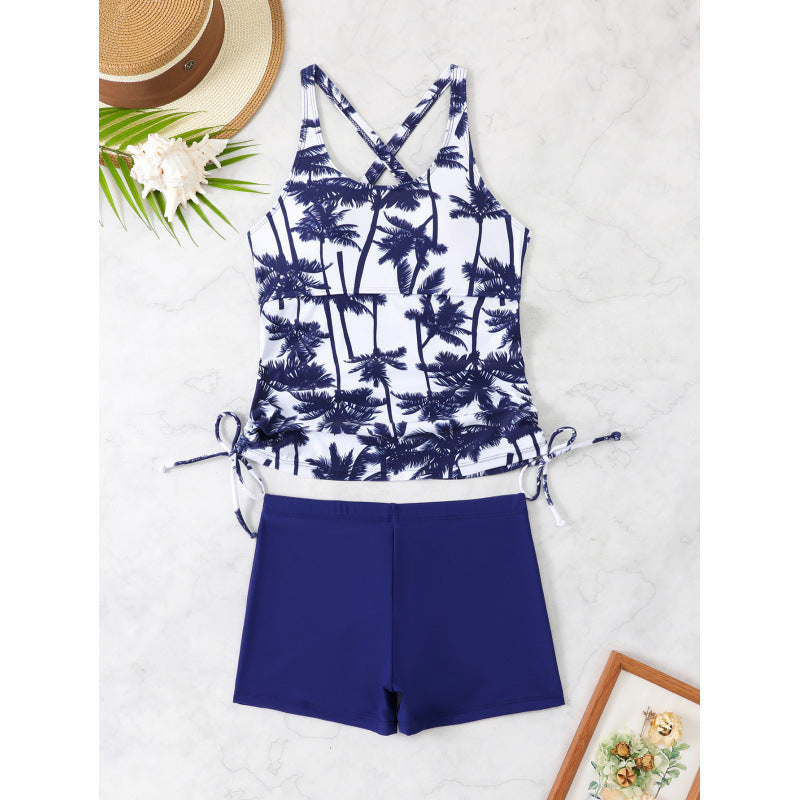 Dame Sport Tankini-sæt med dekorativt palme-design og komfortabelt bånd Stilla