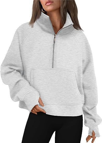 Dame Sporty Sweatpullover med halvdelskning og kængurulomme Stilla