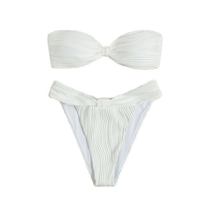 Dame Bandeau-Bikini med moderne ribdesign og justerbar underdel Stilla