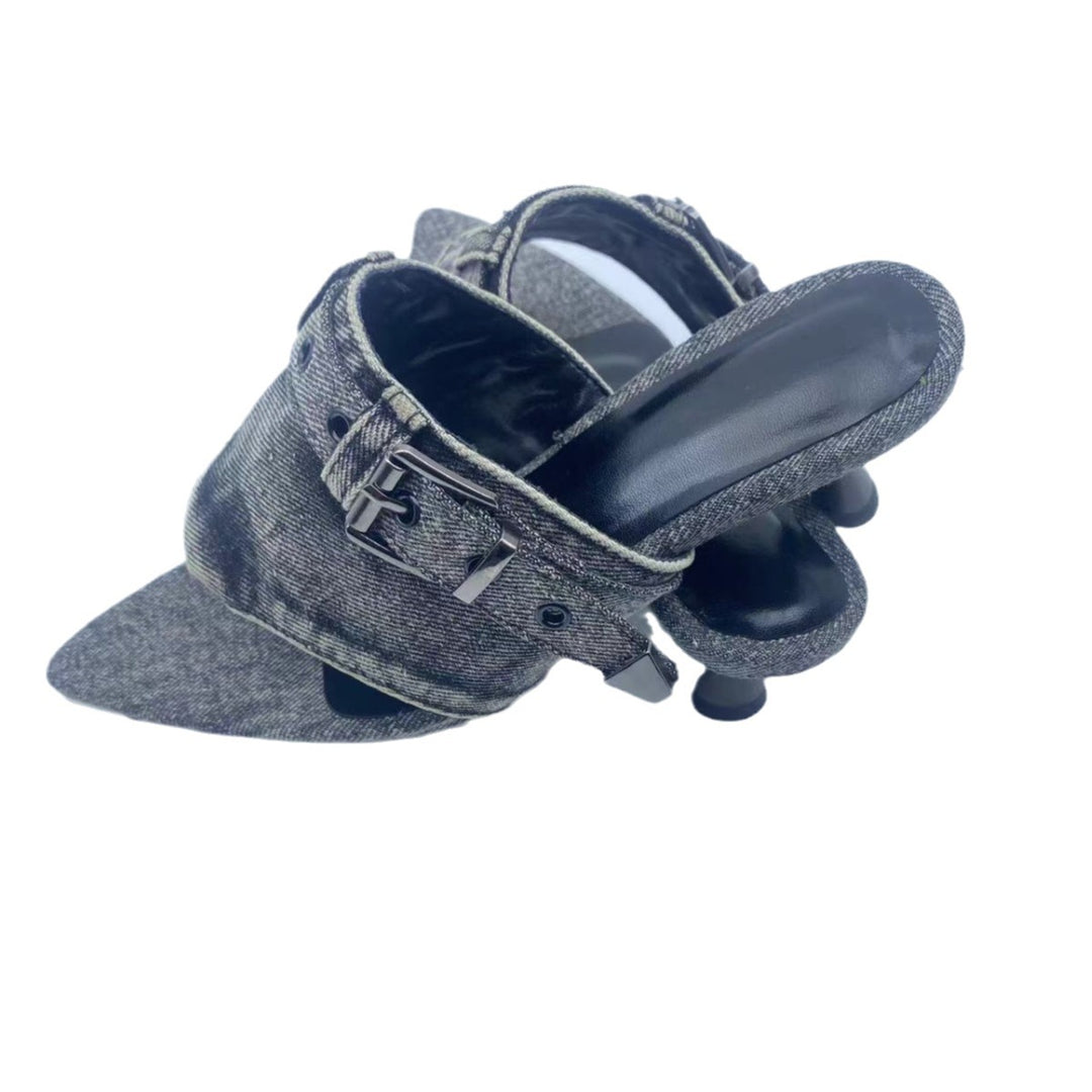 Femme Spidse-æne Denim Slide Mules med justerbar spænde Stilla