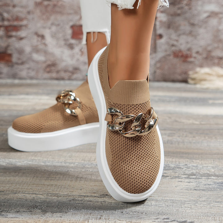 Dame Sporty Slip-On Sneakers med moderigtig kædeudsmykning Stilla