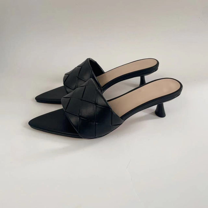 Femme Chic Vevet Spids Tå-Mules med elegant Mini-Hæl Stilla