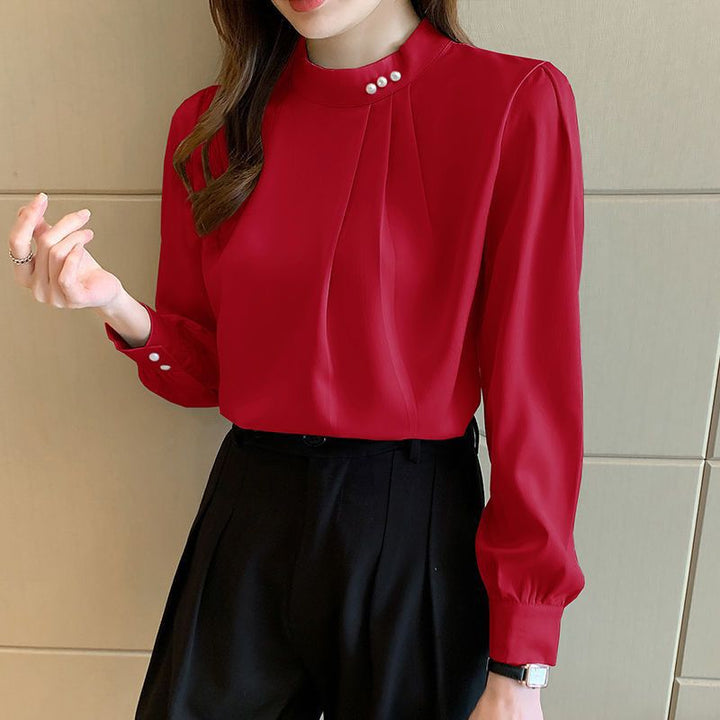 Damer elegant bluse med flæse detaljer og stilfuld krave Stilla