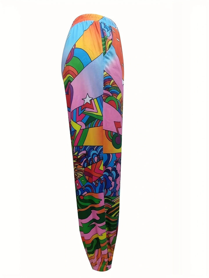 Dame Farverig Fritidsshorts med elastisk talje og unikt grafisk design Stilla