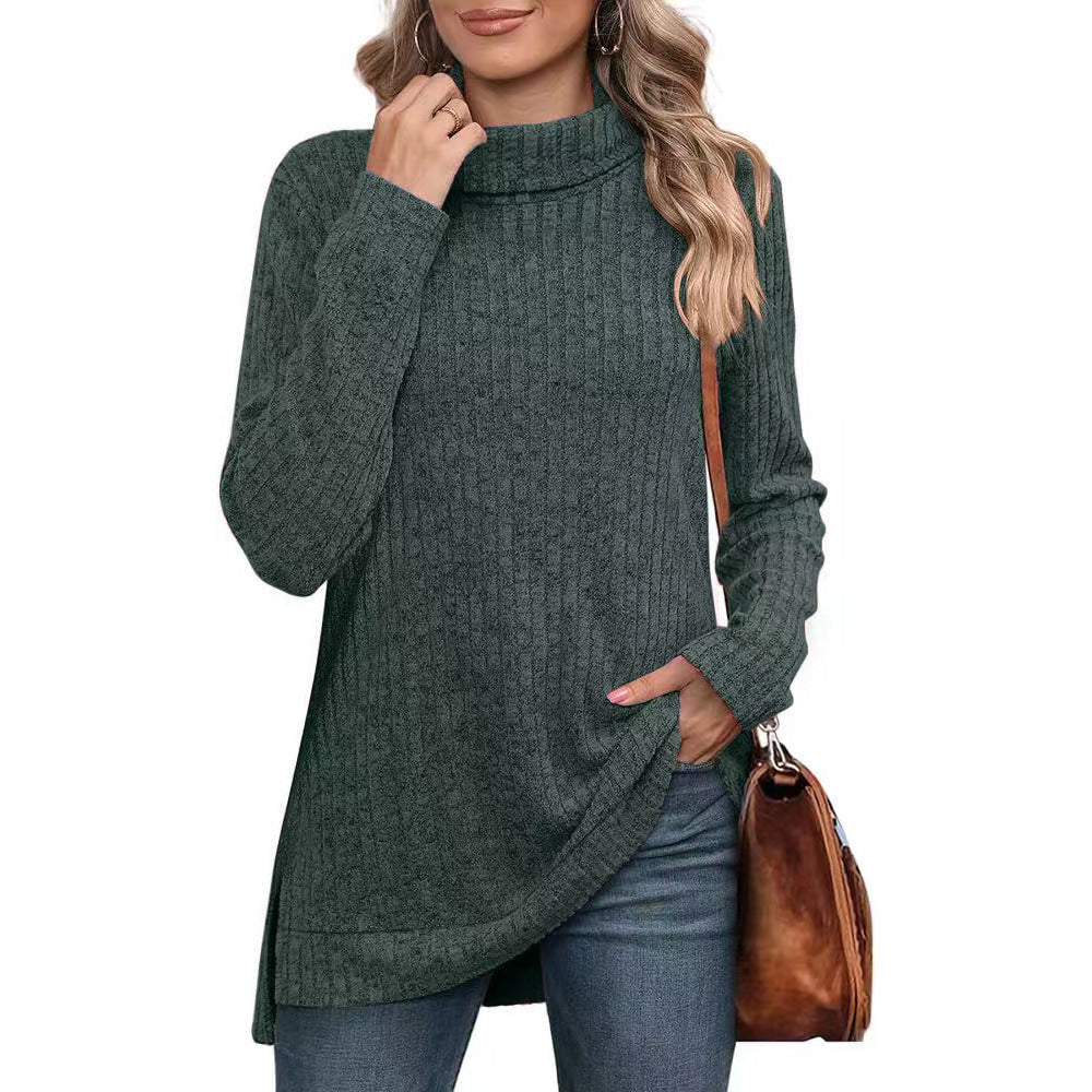 Dame afslappet rullekrave sweater med struktureret design og asymmetrisk kant Stilla