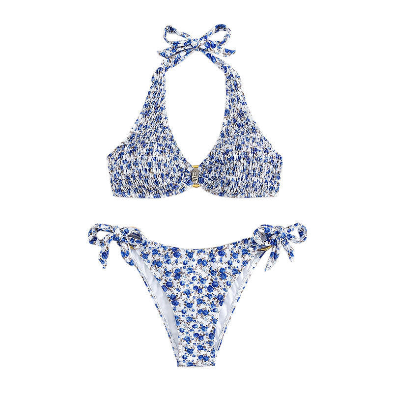 Dame bikini-sæt med bundet stropper og blomsterdesign Stilla