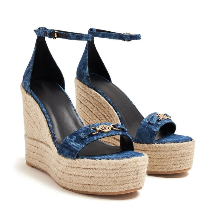 Femme Espadrille Keil Sandaler med justerbar ankelrem og dekorativ kæde Stilla