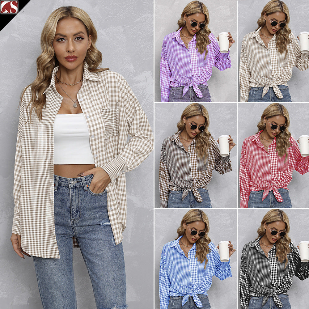 Dame Karo Skjorte i moderne Oversize-stil Stilla