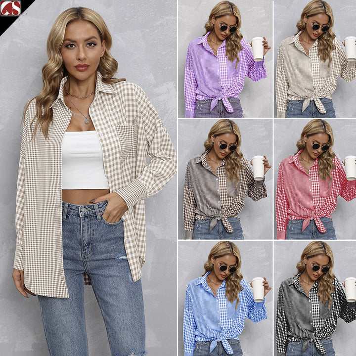 Dame Karo Skjorte i moderne Oversize-stil Stilla