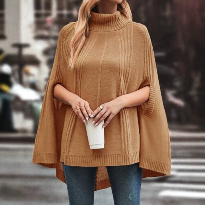 Dame strik poncho med høj hals og struktureret design Stilla
