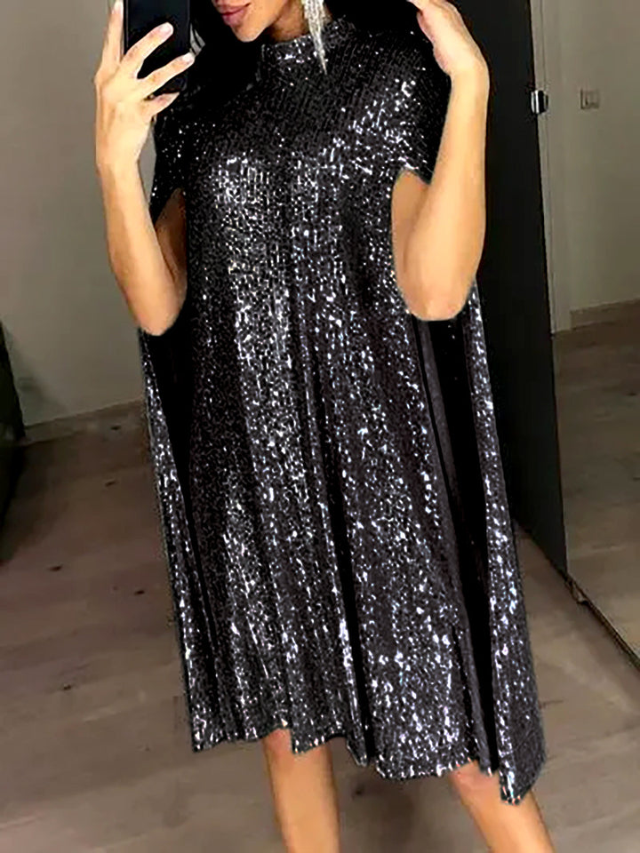 Kvinder Glitrende Cocktailkjole med elegant Cape-design Stilla