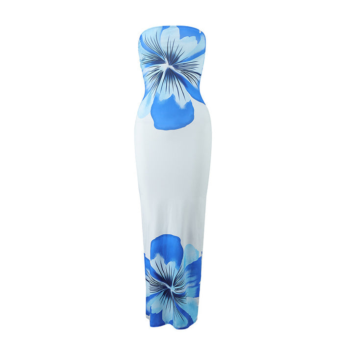 Dame strandvenlig maxikjole med elegant blomsterprint Skovae