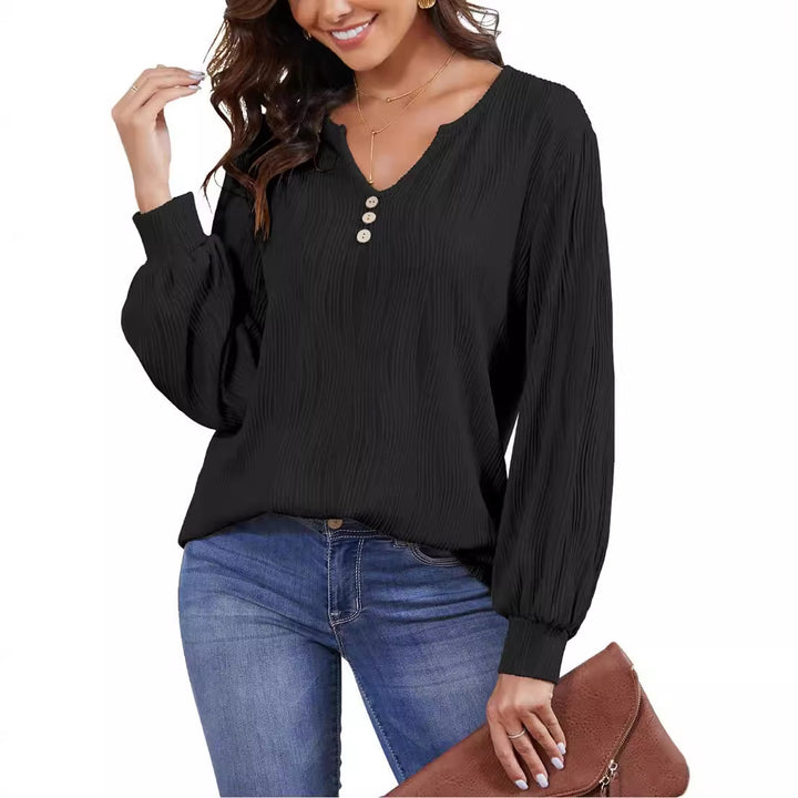Dame afslappet bluse med struktureret design og knaplukning Stilla