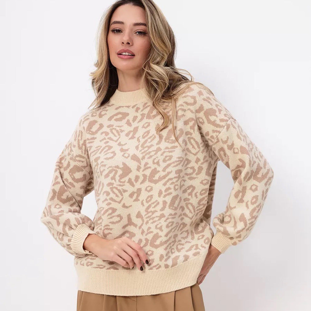 Femme Stilig Leopardmønster Striktrøje Stilla