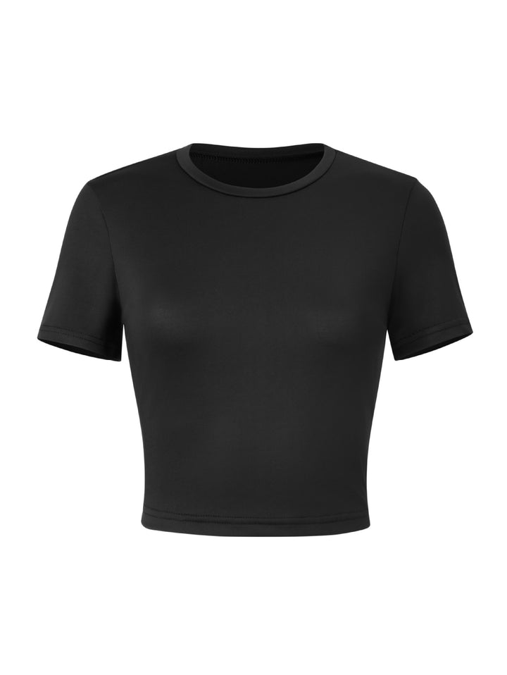 Dame kortærmet crop-top i åndbart materiale Skovae