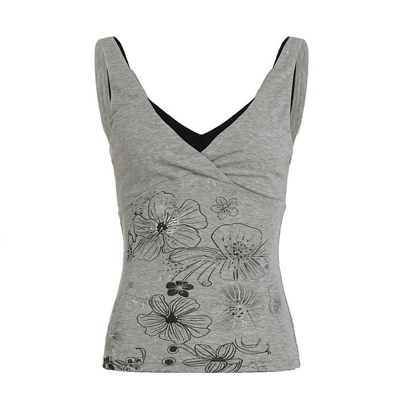 Dame Crop-Top med floralt design og spaghetti stropper Skovae