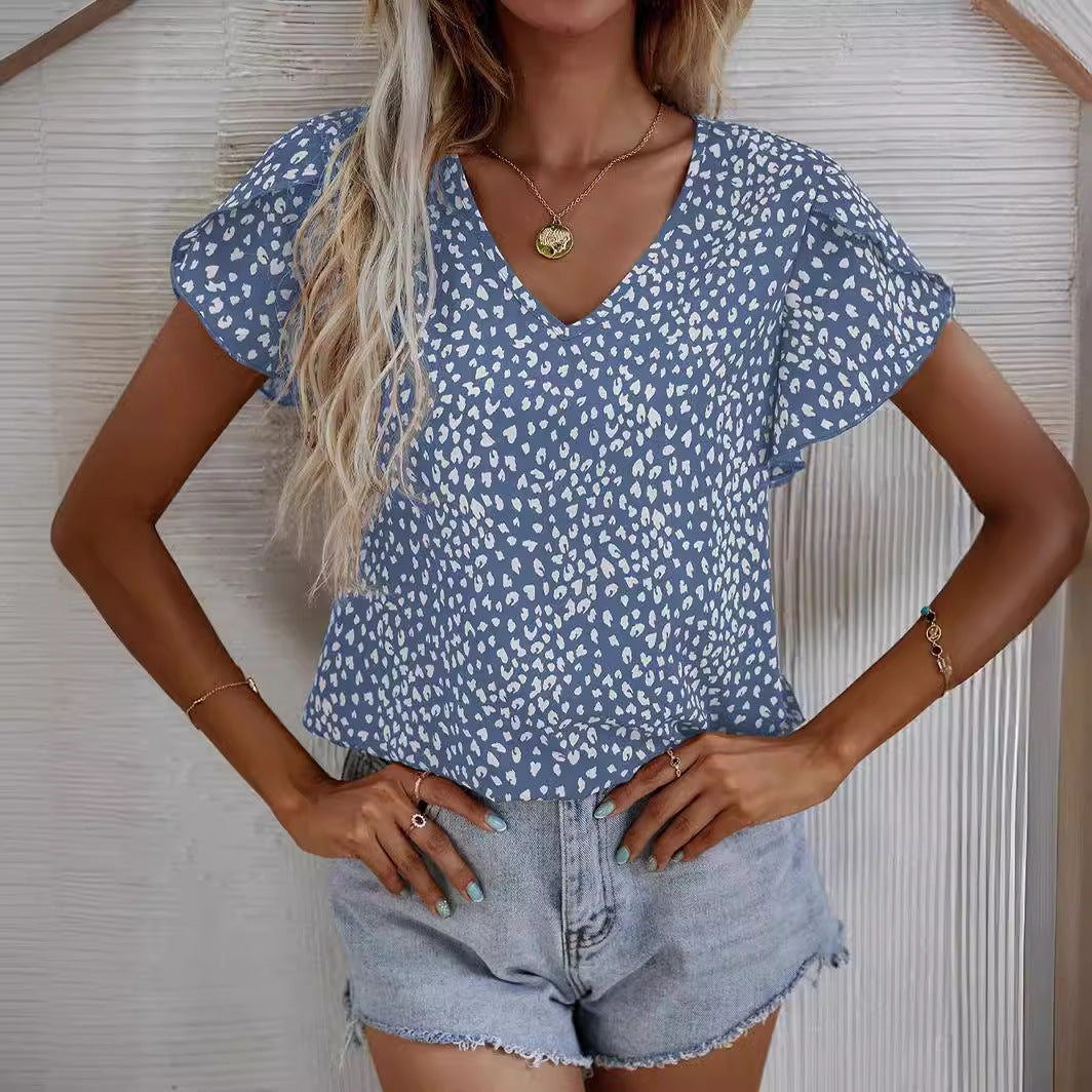 Dame V-udskæring bluse med leopardmønster Stilla