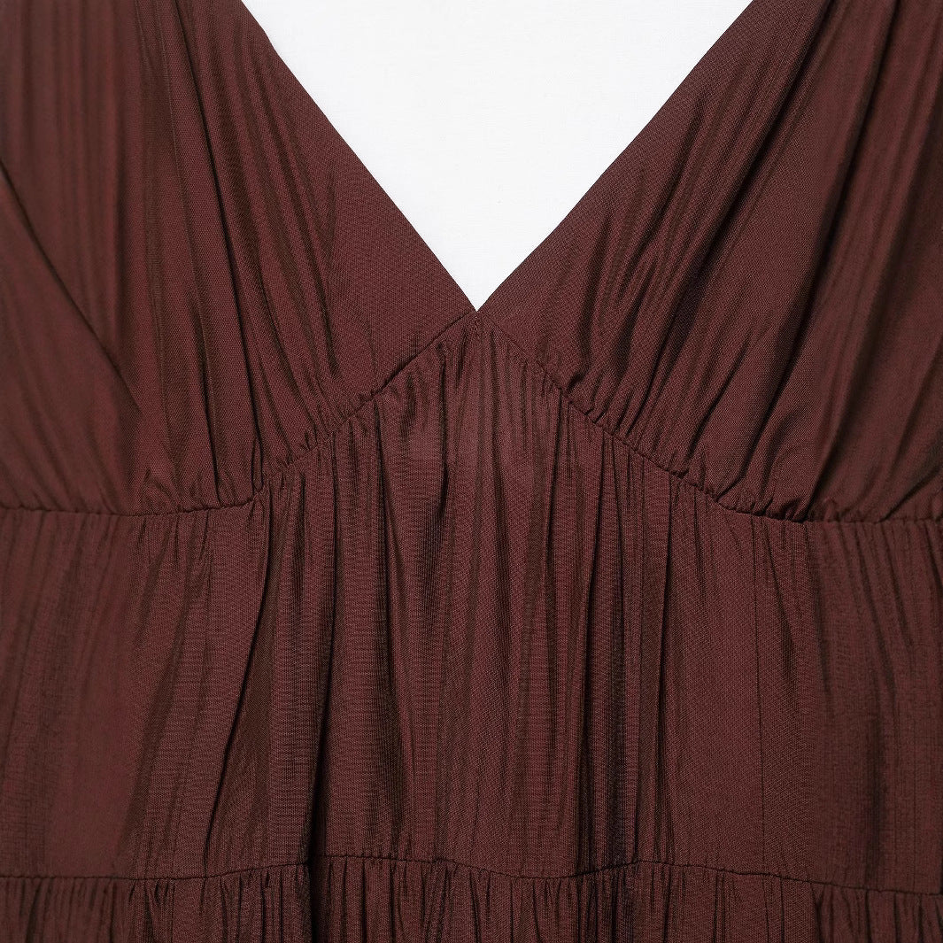 Femme Maxi Slip Kjole med Flæsekant og Spaghetti Stropper Stilla