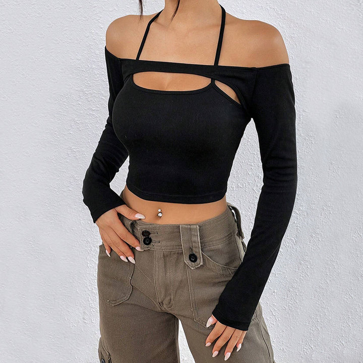Kvindernes Off-Shoulder Crop Top med Asymmetrisk Udsnit og Lange Ærmer Stilla