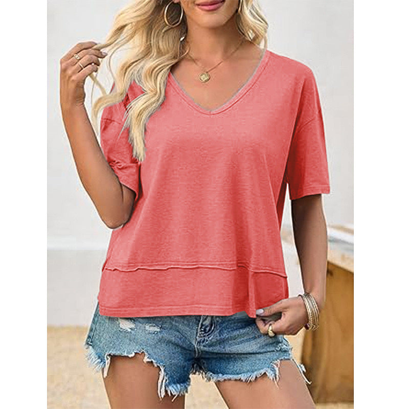 Dame afslappet V-hals oversized T-shirt Stilla