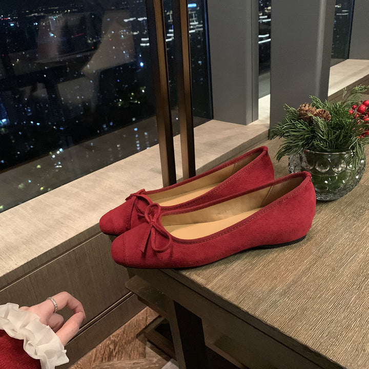 Dame Wildleder Ballerina Flats med elegant sløjfedetalje Stilla