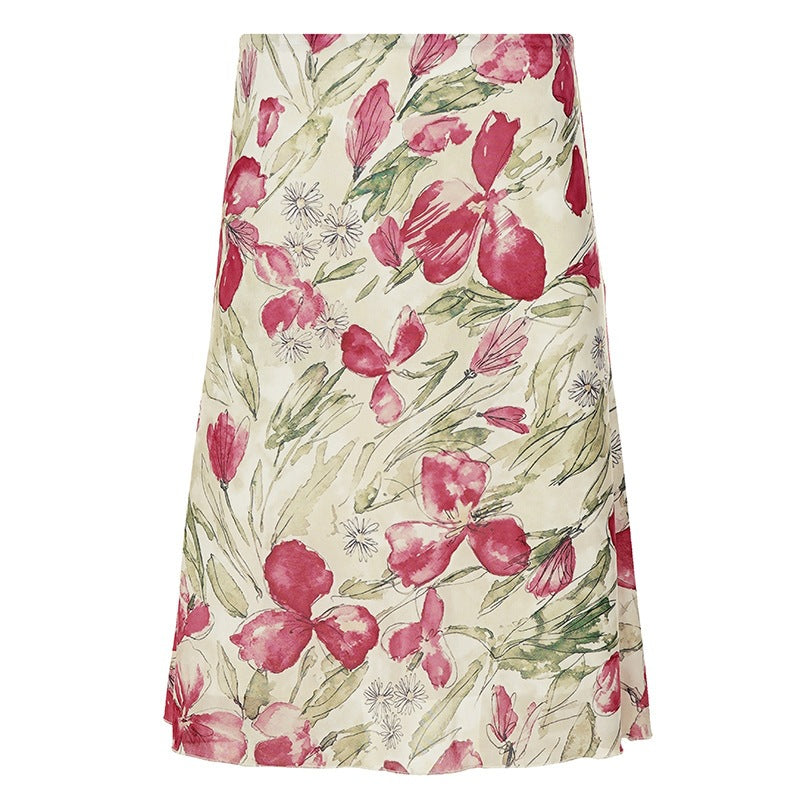 Dame elegant midikjole med blomster motiver og svingende snit Skovae