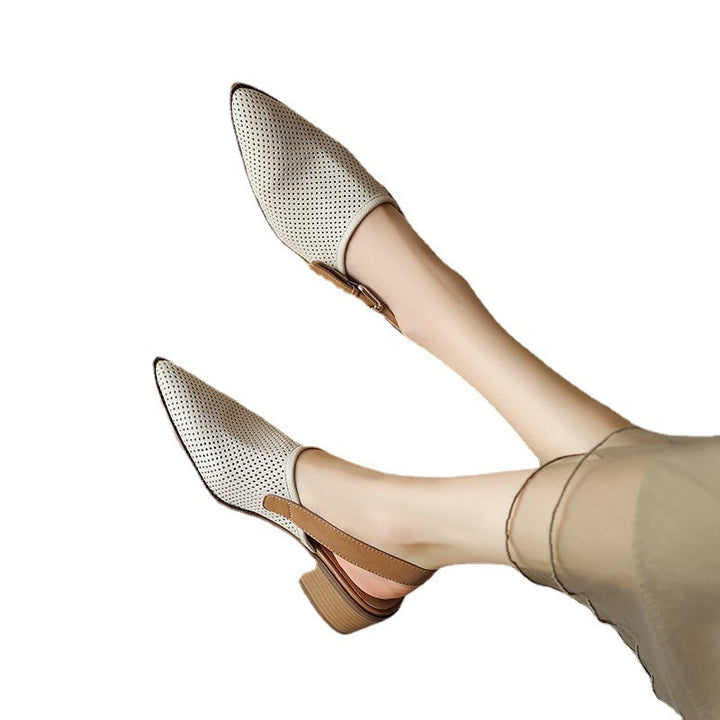 Dame Perforeret Slip-On Slingback Hæle med Blokhæle Stilla