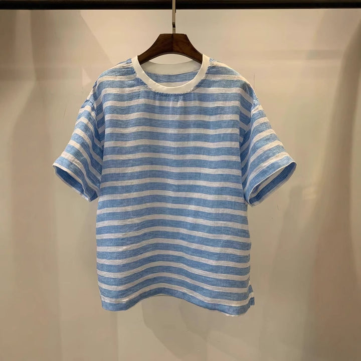 Femme Afslappet Pasform Stribet Linned T-Shirt Stilla