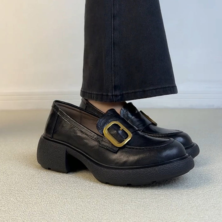 Dame Chunky Såle Læder Slipper med dekorativt Spænde-Detalje Stilla