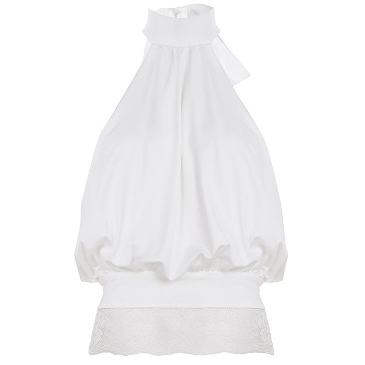 Dame elegant halterneck top med spidsdetaljer og løs pasform Skovae