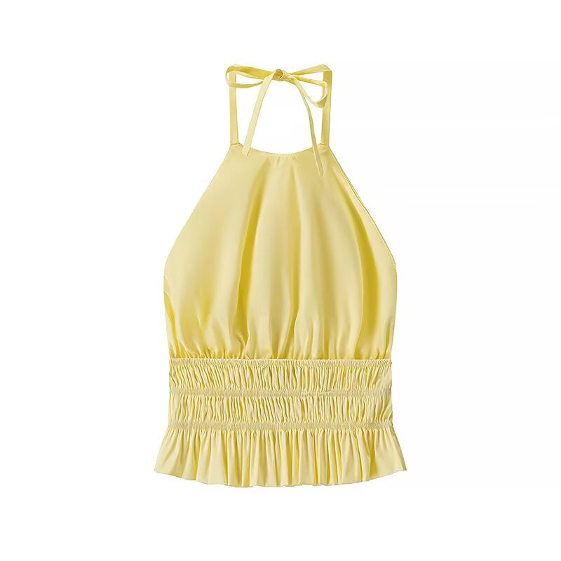 Dame Halter Nakke A-Linje Mini Kjole med Flæsekant Stilla