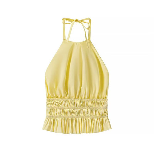 Dame Halter Nakke A-Linje Mini Kjole med Flæsekant Stilla