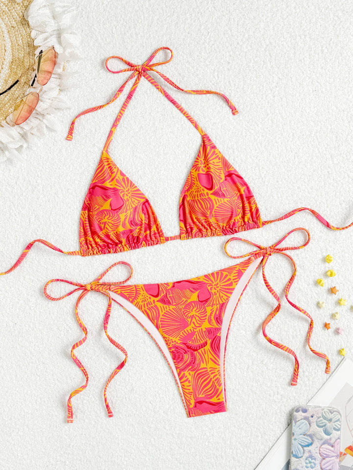 Dame Triangel-Bikini med farverigt blomstermotiv og justerbare stropper Stilla