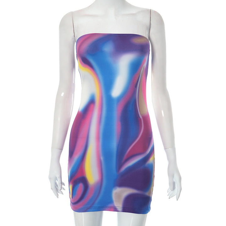 Dame Strapless Minikjole med farverig gradient og glat stof Stilla