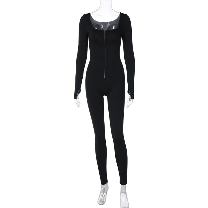 Dame Elegant Langærmet Jumpsuit med transparente indlæg og gennemgående lynlås Stilla