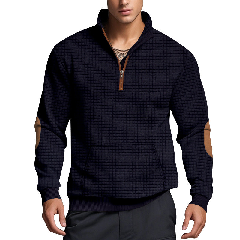 Herrer sweater med ståkrave og elegante læderdetaljer Stilla