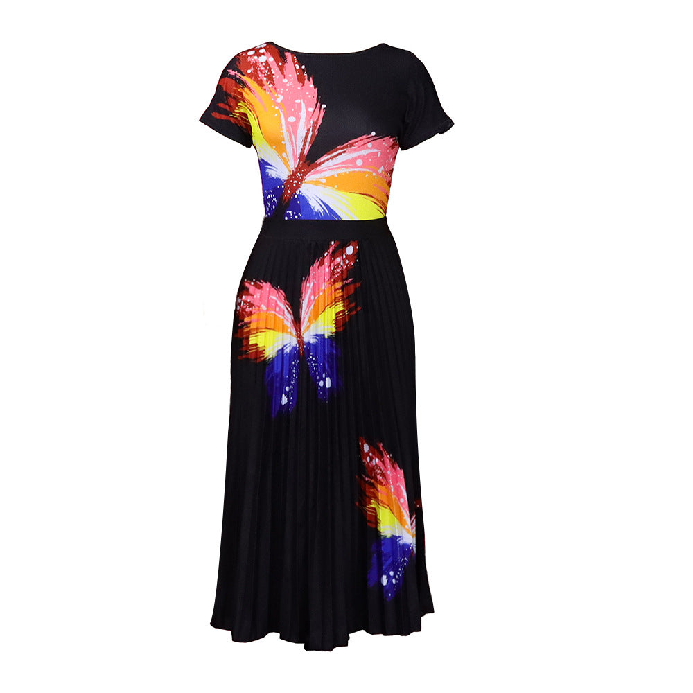 Dame Midi-kjole med elegant sommerfugl-tryk og plisseret skirt Stilla