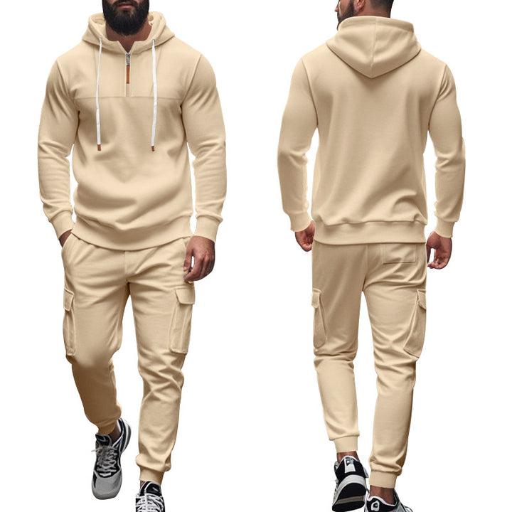 Herrer komfortabel Hoodie- og joggedragt med praktiske cargo-lommer og høj krave Stilla